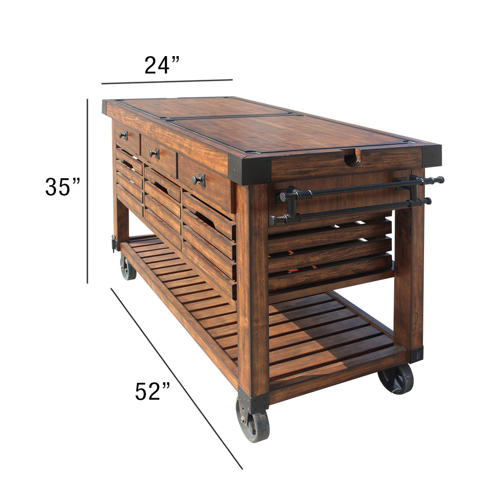 Kaif Distressed Chestnut Kitchen Cart - Ornate Home