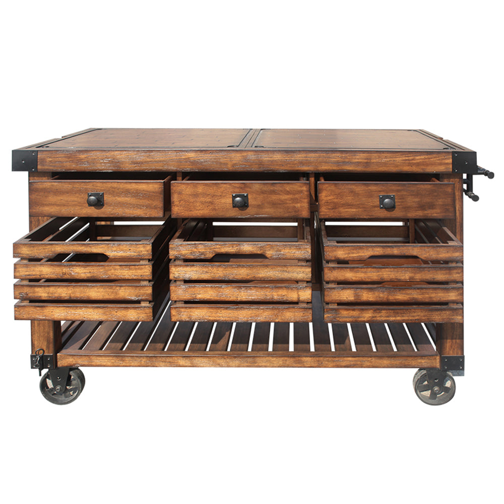 Kaif Distressed Chestnut Kitchen Cart - Ornate Home