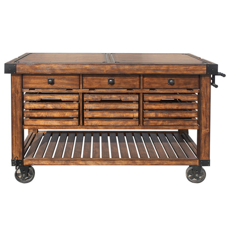 Kaif Distressed Chestnut Kitchen Cart - Ornate Home