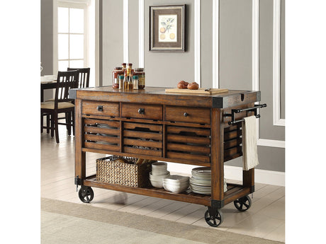Kaif Distressed Chestnut Kitchen Cart - Ornate Home