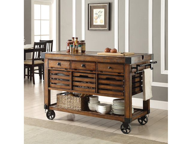 Kaif Distressed Chestnut Kitchen Cart - Ornate Home