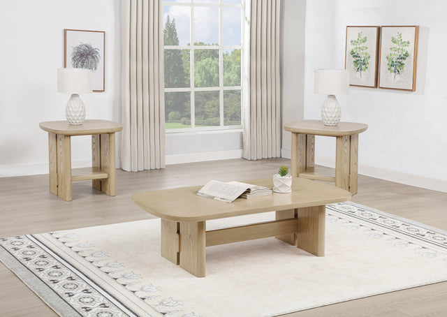 Kailani Beige Oak 3-piece Coastal Coffee and End Table Set - Ornate Home