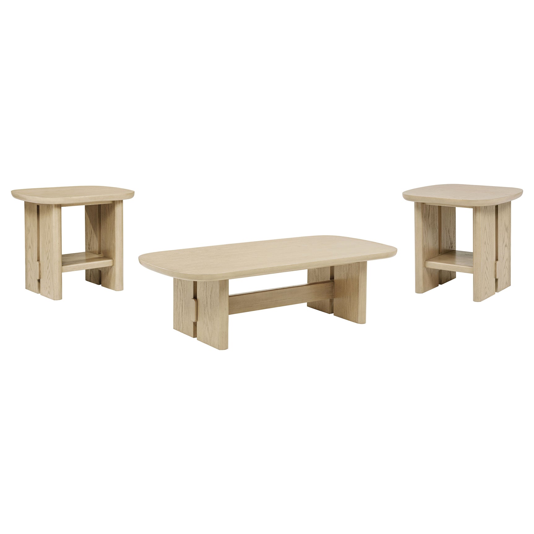 Kailani Beige Oak 3-piece Coastal Coffee and End Table Set - Ornate Home