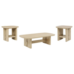 Kailani Beige Oak 3-piece Coastal Coffee and End Table Set - Ornate Home