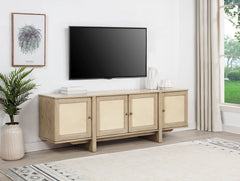 Kailani Beige Oak 79-inch 4-door Cane TV Stand Media Console - Ornate Home