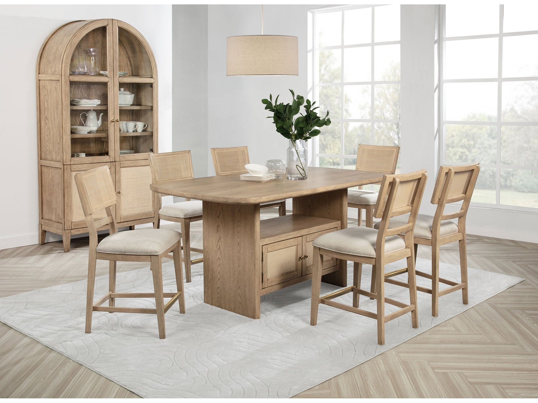 Kailani Beige Oak 8-piece Counter Height Dining Room Set - Ornate Home