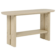 Kailani Beige Oak Coastal Sofa Console Table with Shelf - Ornate Home
