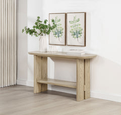 Kailani Beige Oak Coastal Sofa Console Table with Shelf - Ornate Home
