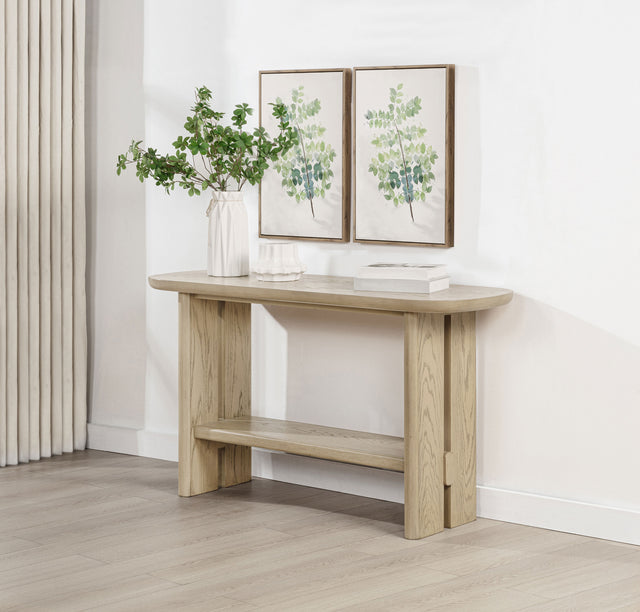 Kailani Beige Oak Coastal Sofa Console Table with Shelf - Ornate Home
