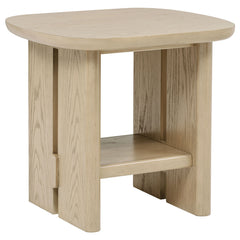 Kailani Beige Oak Coastal Square End Side Table with Shelf - Ornate Home