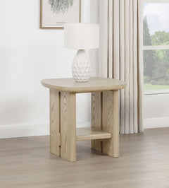 Kailani Beige Oak Coastal Square End Side Table with Shelf - Ornate Home