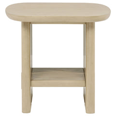 Kailani Beige Oak Coastal Square End Side Table with Shelf - Ornate Home