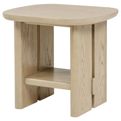 Kailani Beige Oak Coastal Square End Side Table with Shelf - Ornate Home