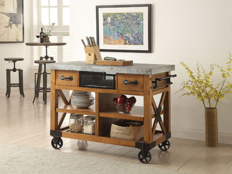 Kailey Antique Oak Kitchen Cart - Ornate Home