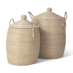 Kairi Brown Seagrass Floor Baskets with Lids and Handles (Set of 2)