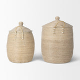 Kairi Brown Seagrass Floor Baskets with Lids and Handles (Set of 2)