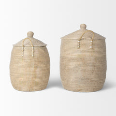 Kairi Brown Seagrass Floor Baskets with Lids and Handles (Set of 2)