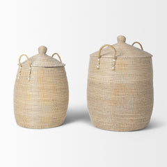 Kairi Brown Seagrass Floor Baskets with Lids and Handles (Set of 2)