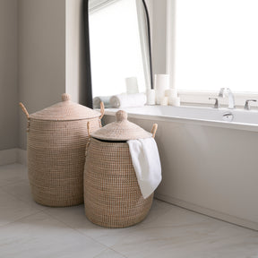 Kairi Brown Seagrass Floor Baskets with Lids and Handles (Set of 2)