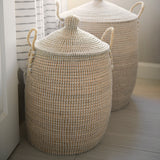 Kairi Brown Seagrass Floor Baskets with Lids and Handles (Set of 2)
