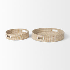 Kalama Brown/White Large Round Seagrass Trays with Handles (Set of 2) - Ornate Home