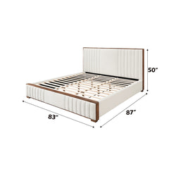 Kaleea Beige Chenille / Walnut Finish Eastern King Bed - Ornate Home