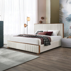 Kaleea Beige Chenille / Walnut Finish Eastern King Bed - Ornate Home