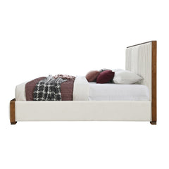 Kaleea Beige Chenille / Walnut Finish Eastern King Bed - Ornate Home