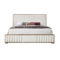Kaleea Beige Chenille / Walnut Finish Eastern King Bed - Ornate Home