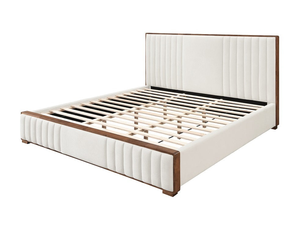 Kaleea Beige Chenille / Walnut Finish Eastern King Bed - Ornate Home