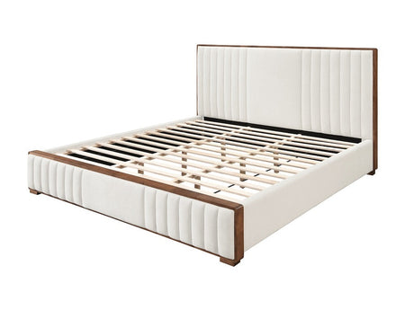 Kaleea Beige Chenille / Walnut Finish Eastern King Bed - Ornate Home