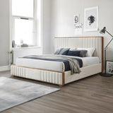 Kaleea Beige Chenille / Walnut Finish Queen Bed - Ornate Home