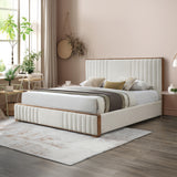 Kaleea Beige Chenille / Walnut Finish Queen Bed - Ornate Home