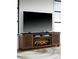 Kallari Warm Brown/Black 84" TV Stand with Electric Fireplace (Online Special Price) - Ornate Home