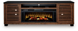 Kallari Warm Brown/Black 84" TV Stand with Electric Fireplace (Online Special Price) - Ornate Home