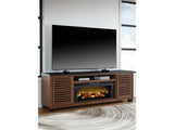 Kallari Warm Brown/Black 84" TV Stand with Electric Fireplace - Ornate Home
