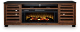 Kallari Warm Brown/Black 84" TV Stand with Electric Fireplace - Ornate Home