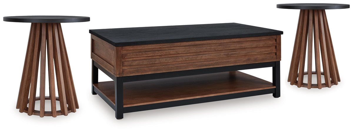 Kallari Warm Brown/Black Coffee Table and 2 End Tables - Ornate Home
