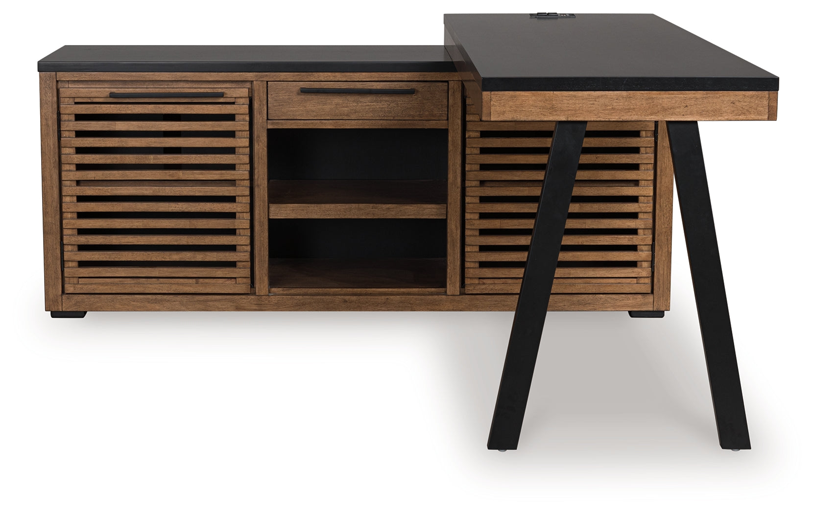 Kallari Warm Brown/Black Credenza with Desk Return (Online Special Price) - Ornate Home