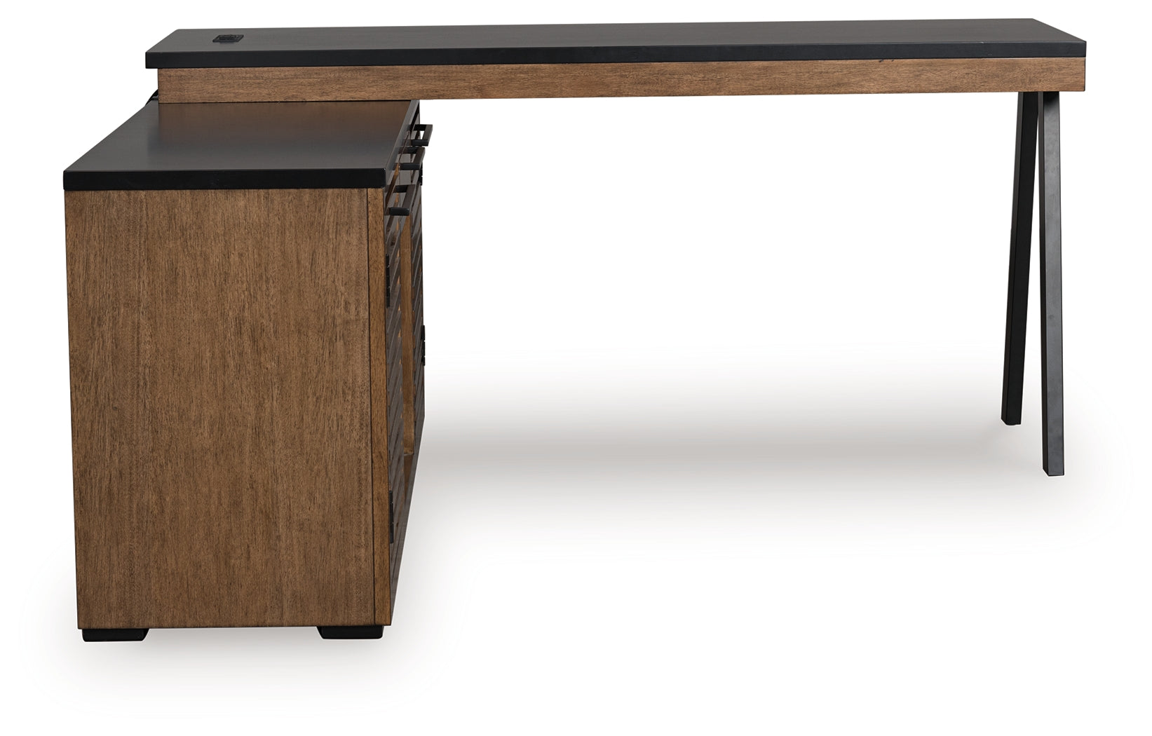 Kallari Warm Brown/Black Credenza with Desk Return (Online Special Price) - Ornate Home