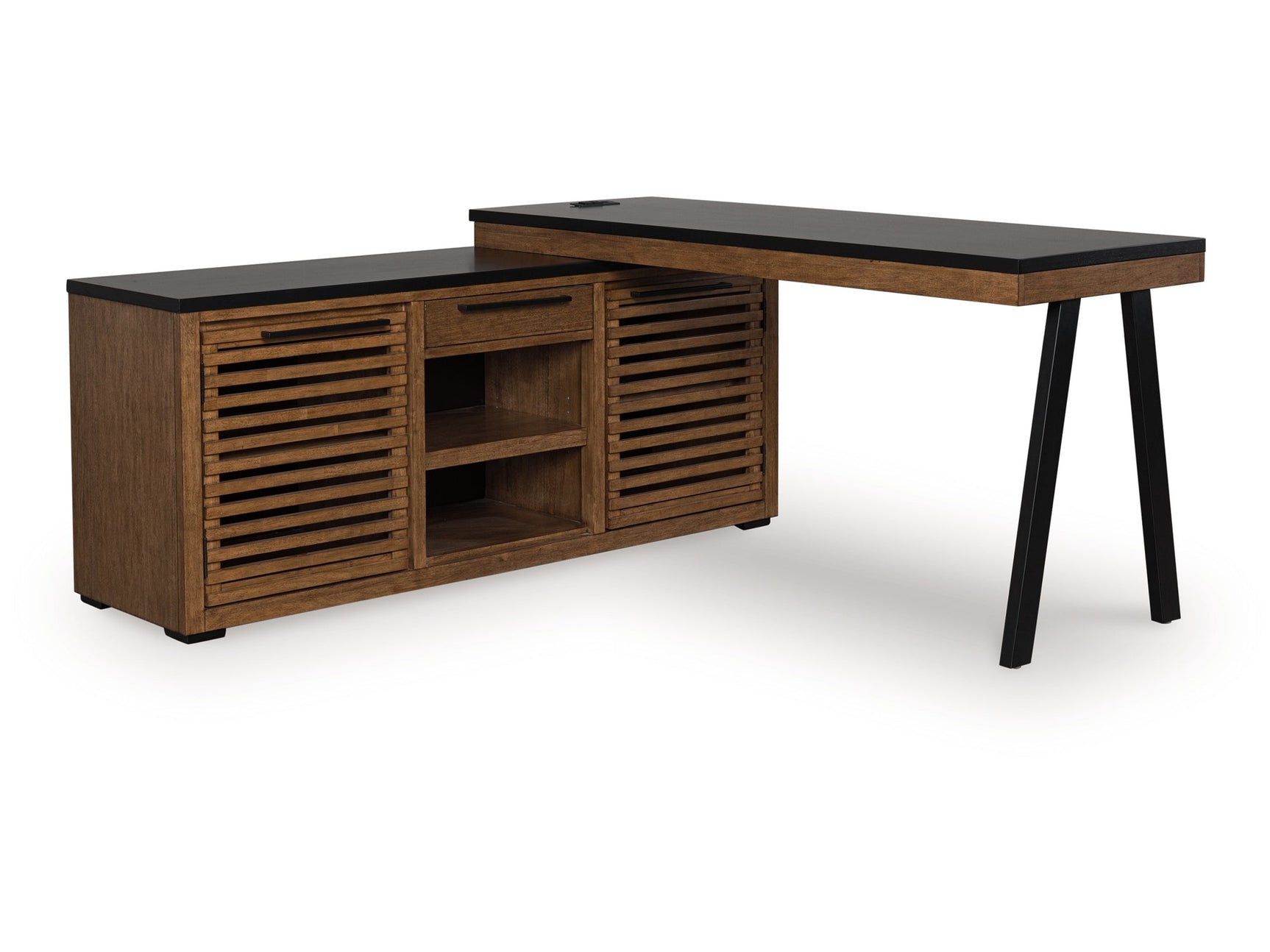 Kallari Warm Brown/Black Credenza with Desk Return - Ornate Home