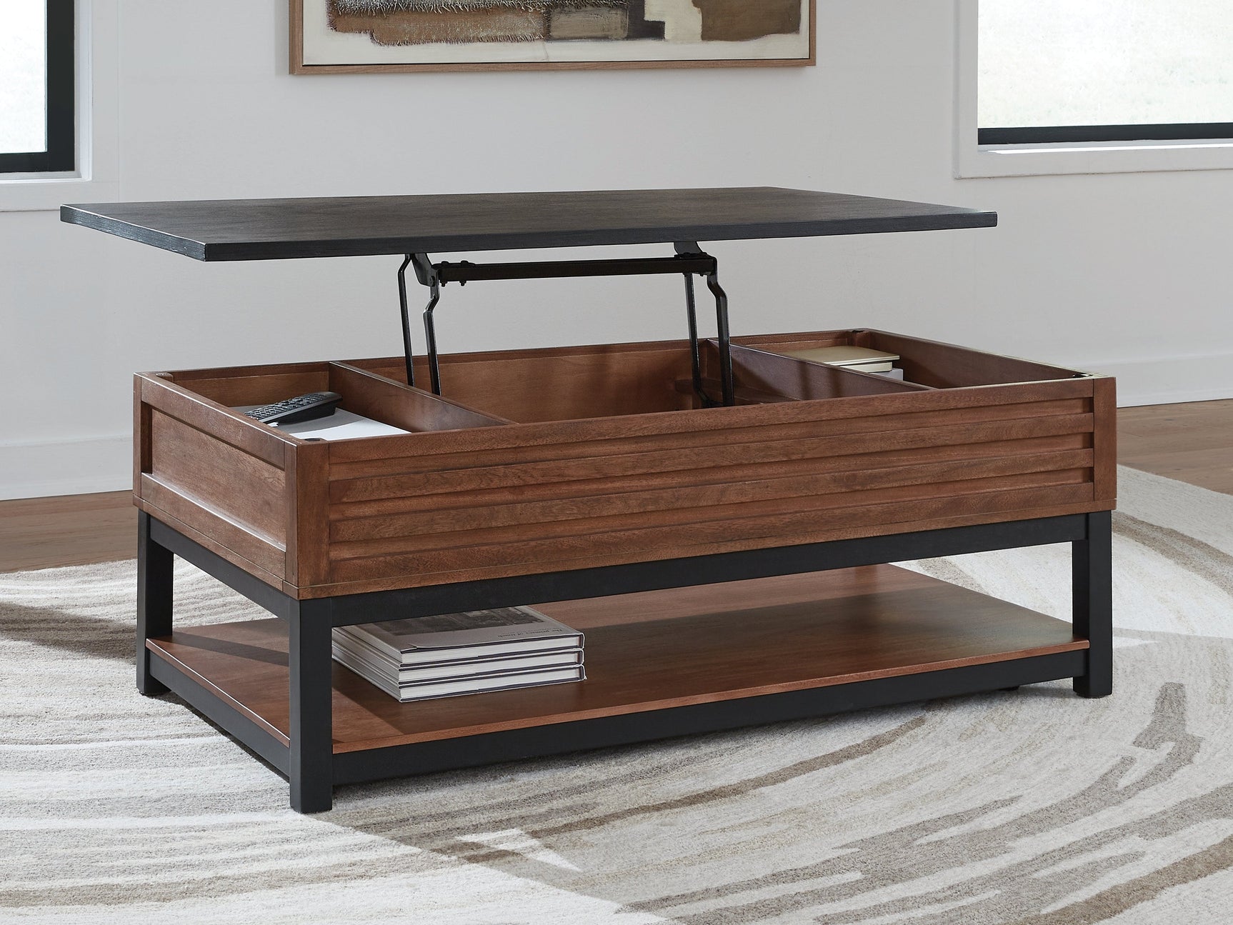 Kallari Warm Brown/Black Lift Top Cocktail Table (Online Special Price) - Ornate Home