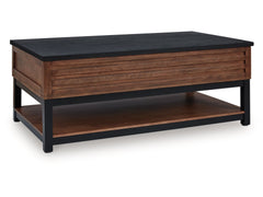 Kallari Warm Brown/Black Lift Top Cocktail Table - Ornate Home