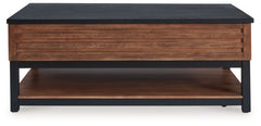 Kallari Warm Brown/Black Lift Top Cocktail Table - Ornate Home