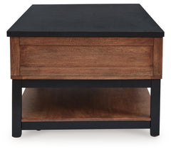 Kallari Warm Brown/Black Lift Top Cocktail Table - Ornate Home