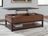 Kallari Warm Brown/Black Lift Top Cocktail Table - Ornate Home