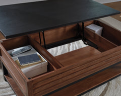 Kallari Warm Brown/Black Lift Top Cocktail Table - Ornate Home