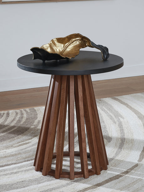 Kallari Warm Brown/Black Round End Table - Ornate Home