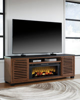 Kallari Warm Brown/Black XL TV Stand w/Fireplace Option - Ornate Home
