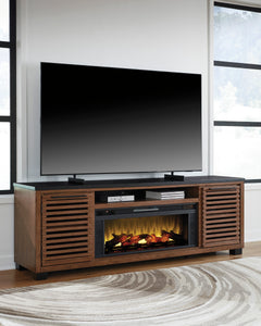Kallari Warm Brown/Black XL TV Stand w/Fireplace Option - Ornate Home